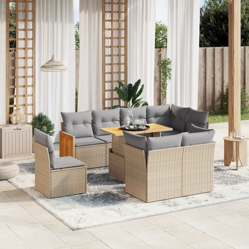 sofasæt til haven 9 dele med hynder polyrattan beige