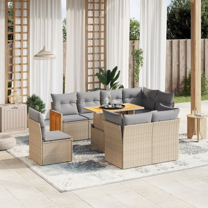 sofasæt til haven 9 dele med hynder polyrattan beige