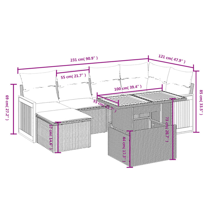 sofasæt til haven 7 dele med hynder polyrattan beige