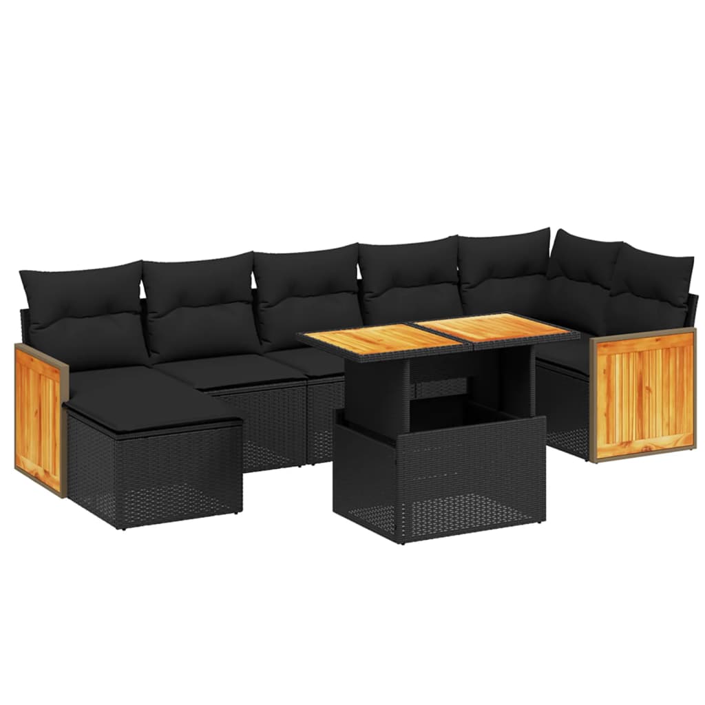 sofasæt til haven 8 dele med hynder polyrattan sort