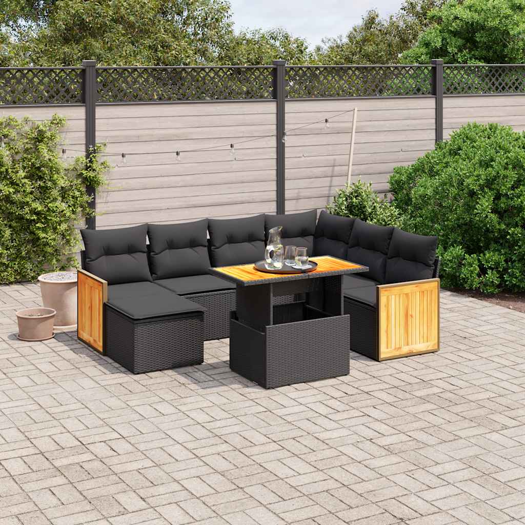 sofasæt til haven 8 dele med hynder polyrattan sort