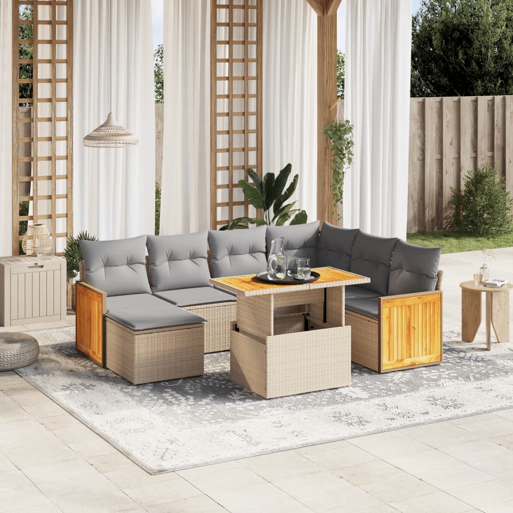 sofasæt til haven 8 dele med hynder polyrattan beige