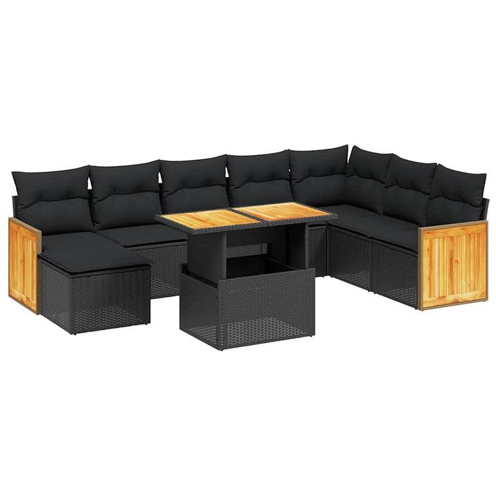 sofasæt til haven 9 dele med hynder polyrattan sort