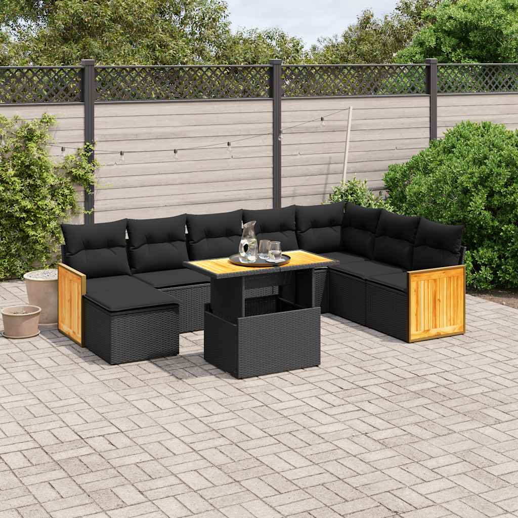 sofasæt til haven 9 dele med hynder polyrattan sort