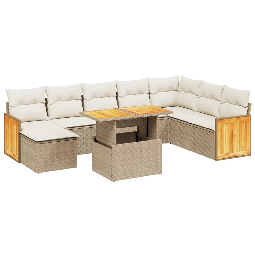 sofasæt til haven 9 dele med hynder polyrattan beige
