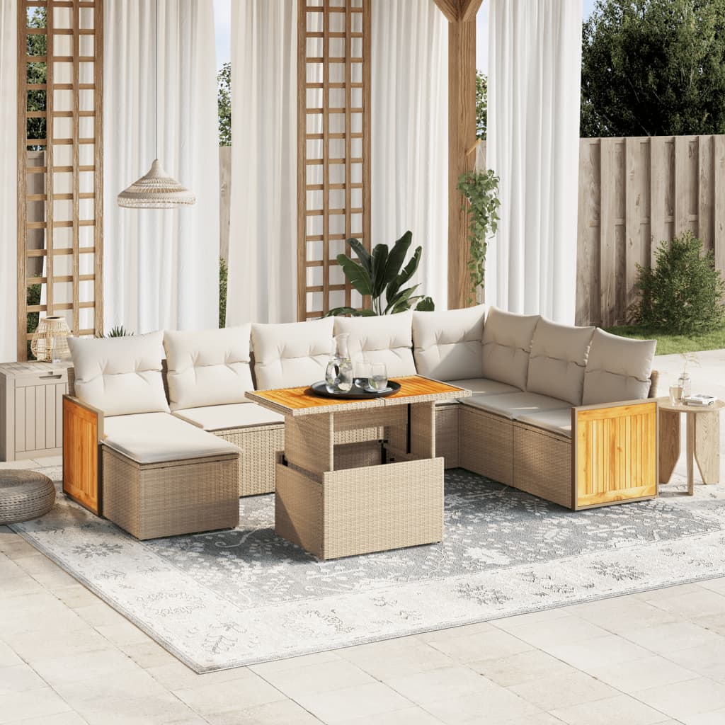 sofasæt til haven 9 dele med hynder polyrattan beige