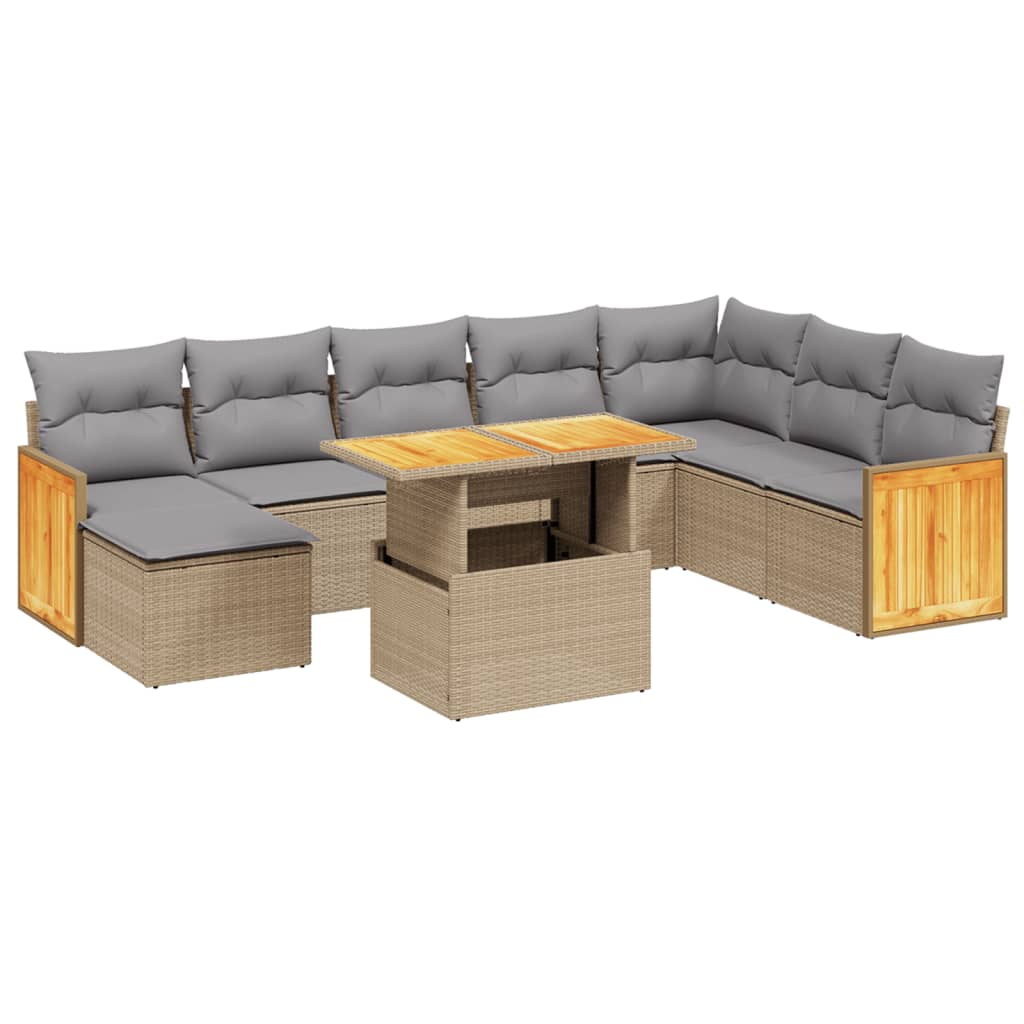 sofasæt til haven 9 dele med hynder polyrattan beige