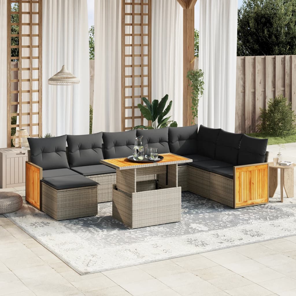 sofasæt til haven 9 dele med hynder polyrattan grå