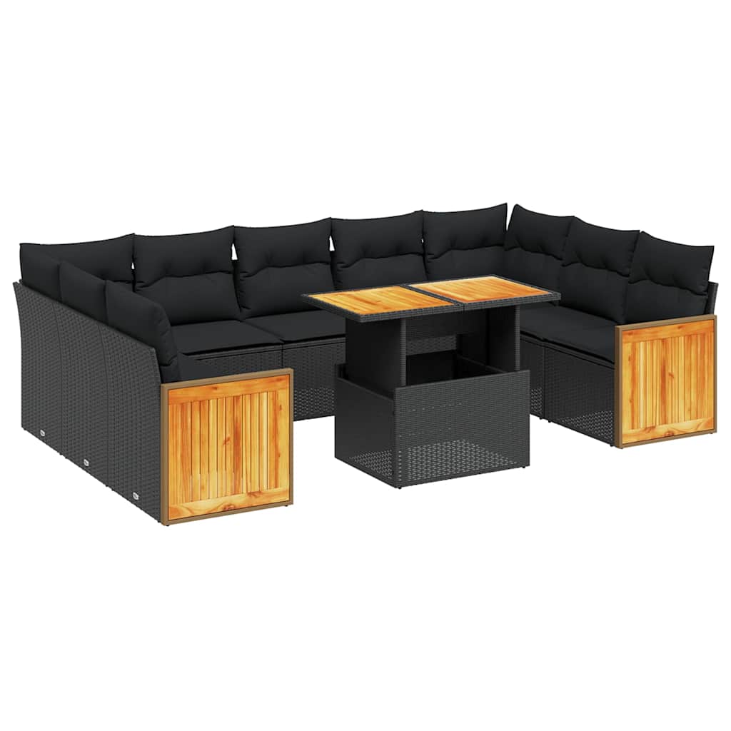 sofasæt til haven 10 dele med hynder polyrattan sort