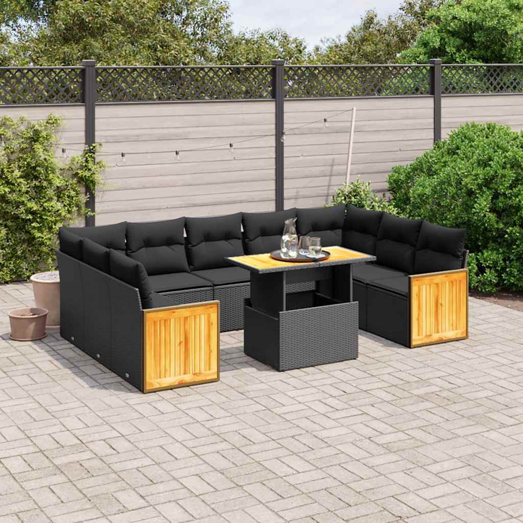 sofasæt til haven 10 dele med hynder polyrattan sort