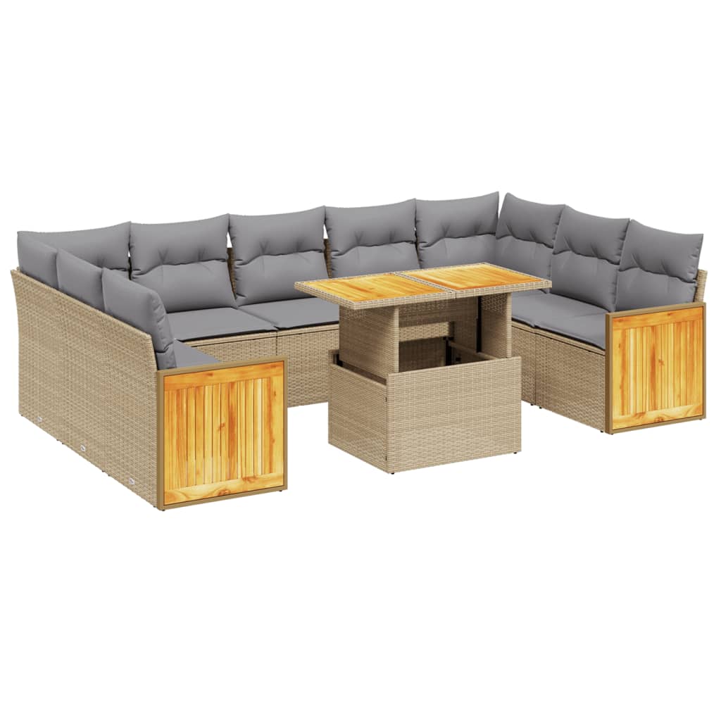 sofasæt til haven 10 dele med hynder polyrattan beige