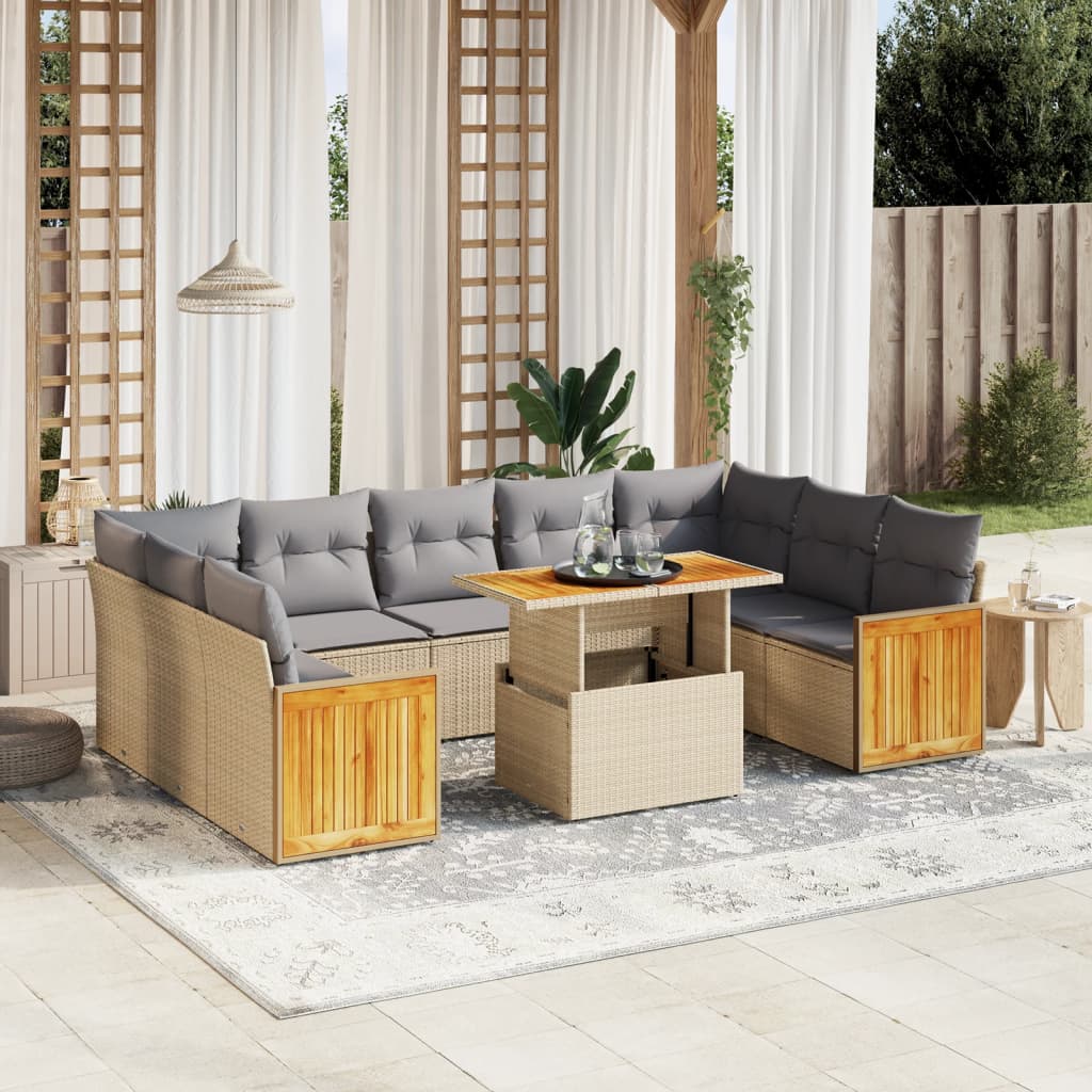 sofasæt til haven 10 dele med hynder polyrattan beige