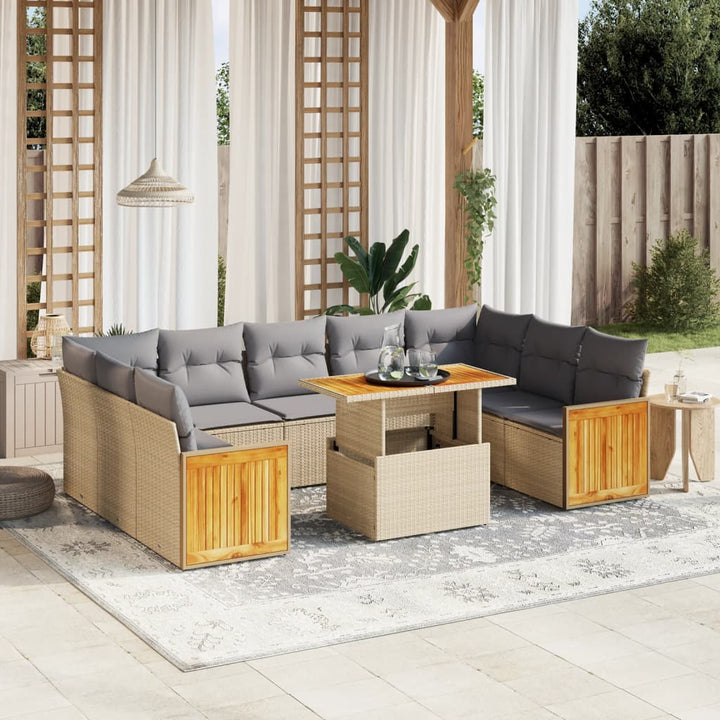 sofasæt til haven 10 dele med hynder polyrattan beige