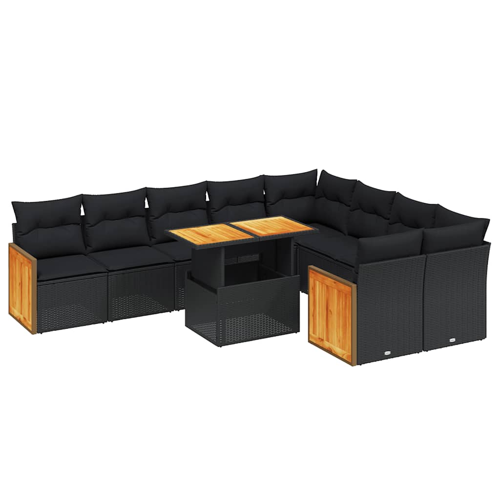sofasæt til haven 10 dele med hynder polyrattan sort