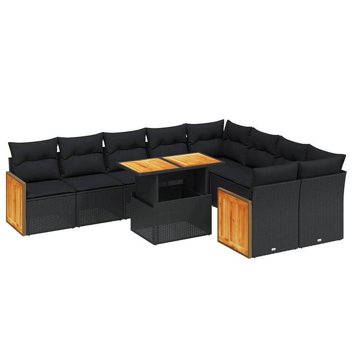 sofasæt til haven 10 dele med hynder polyrattan sort