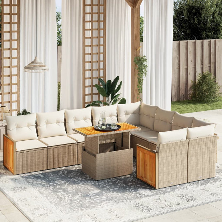sofasæt til haven 10 dele med hynder polyrattan beige
