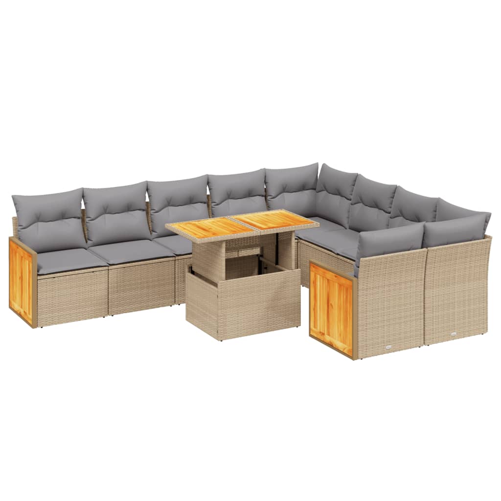 sofasæt til haven 10 dele med hynder polyrattan beige