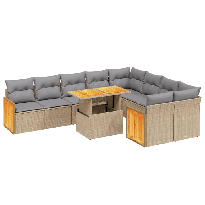 sofasæt til haven 10 dele med hynder polyrattan beige
