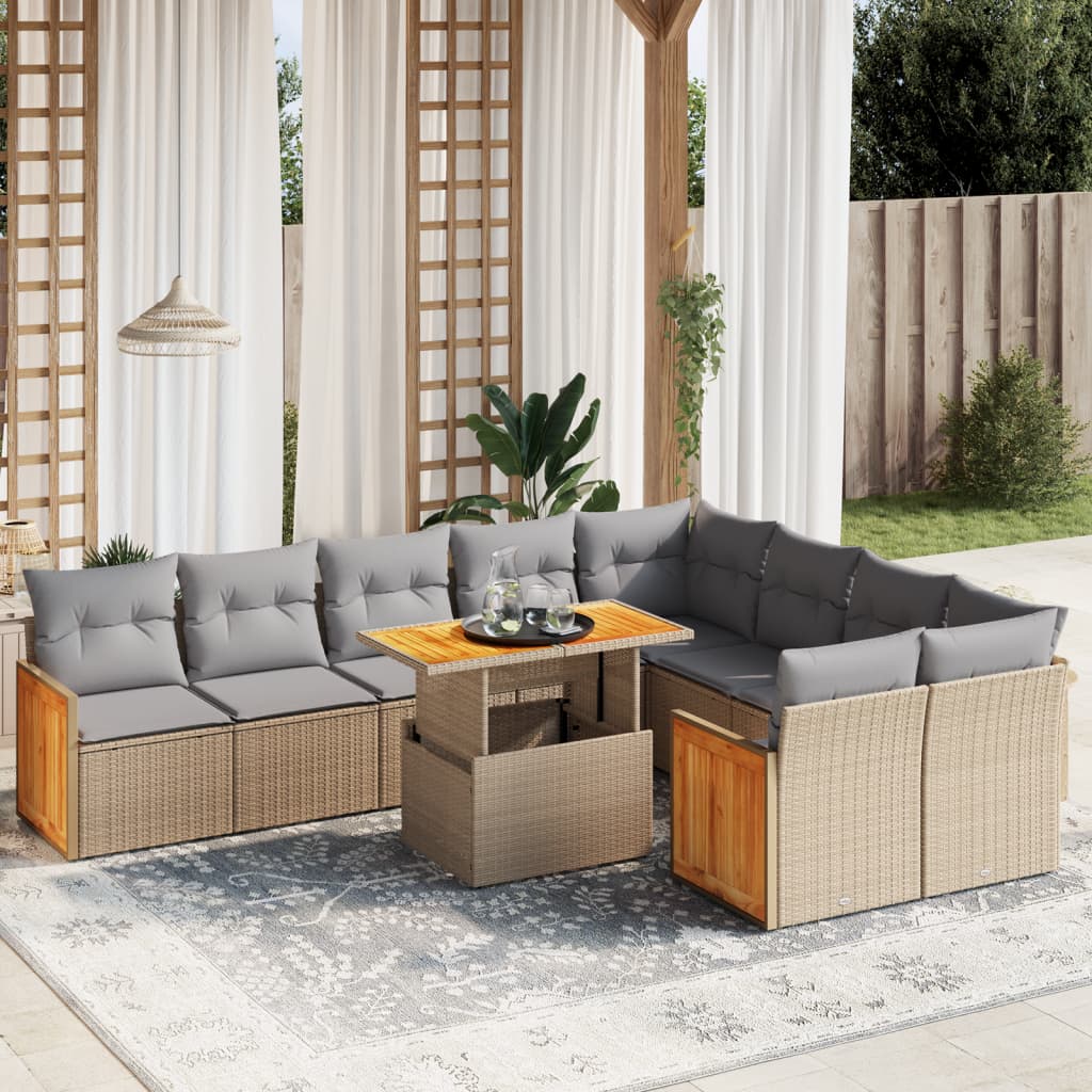 sofasæt til haven 10 dele med hynder polyrattan beige