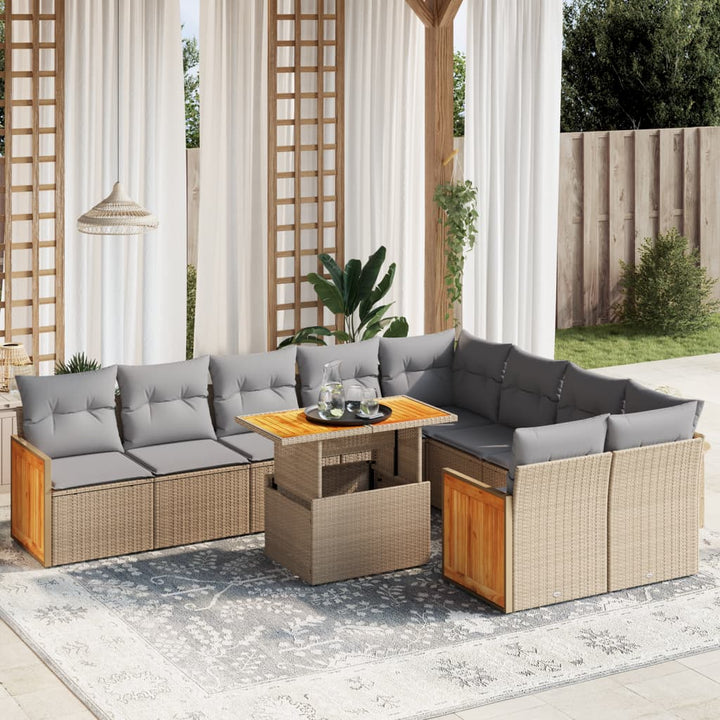sofasæt til haven 10 dele med hynder polyrattan beige