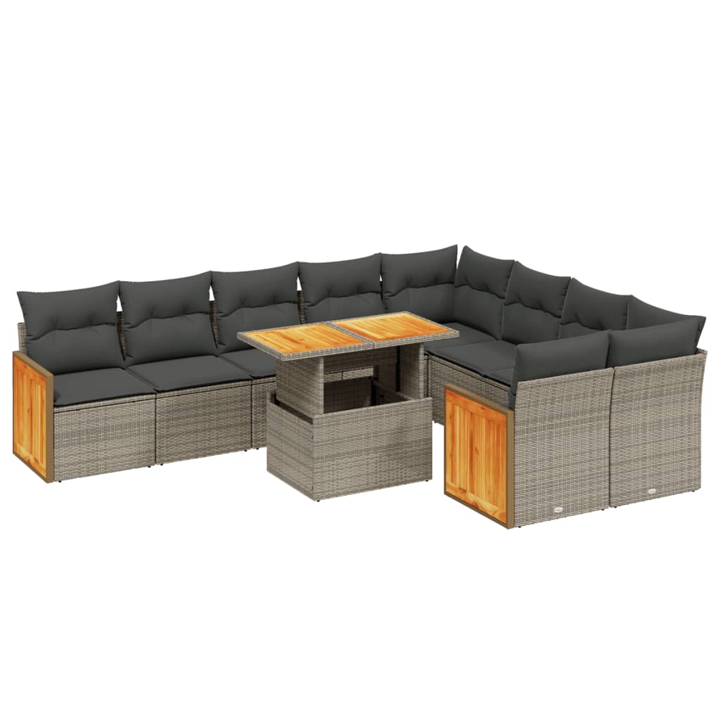 sofasæt til haven 10 dele med hynder polyrattan grå