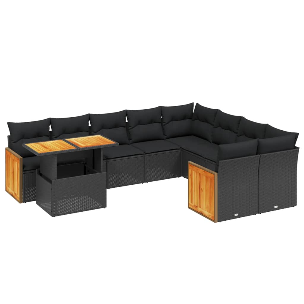 sofasæt til haven 10 dele med hynder polyrattan sort