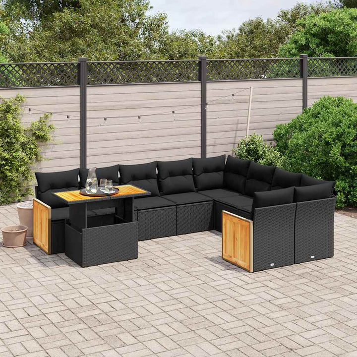 sofasæt til haven 10 dele med hynder polyrattan sort