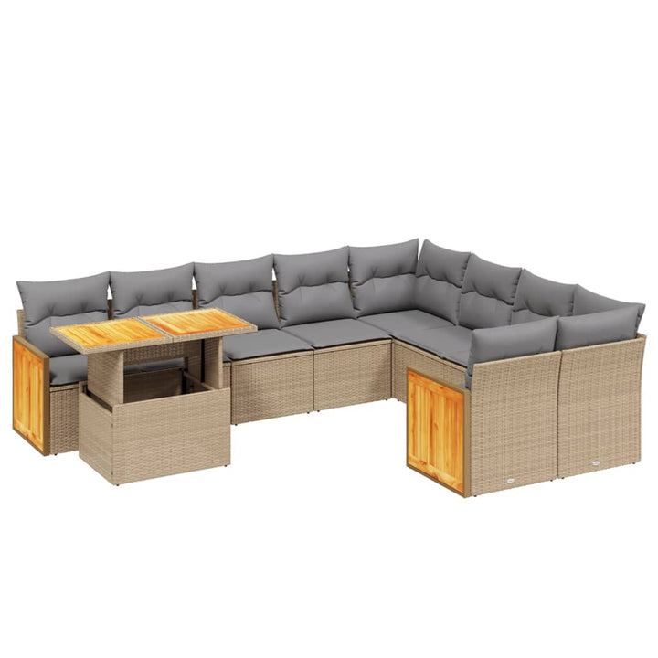 sofasæt til haven 10 dele med hynder polyrattan beige
