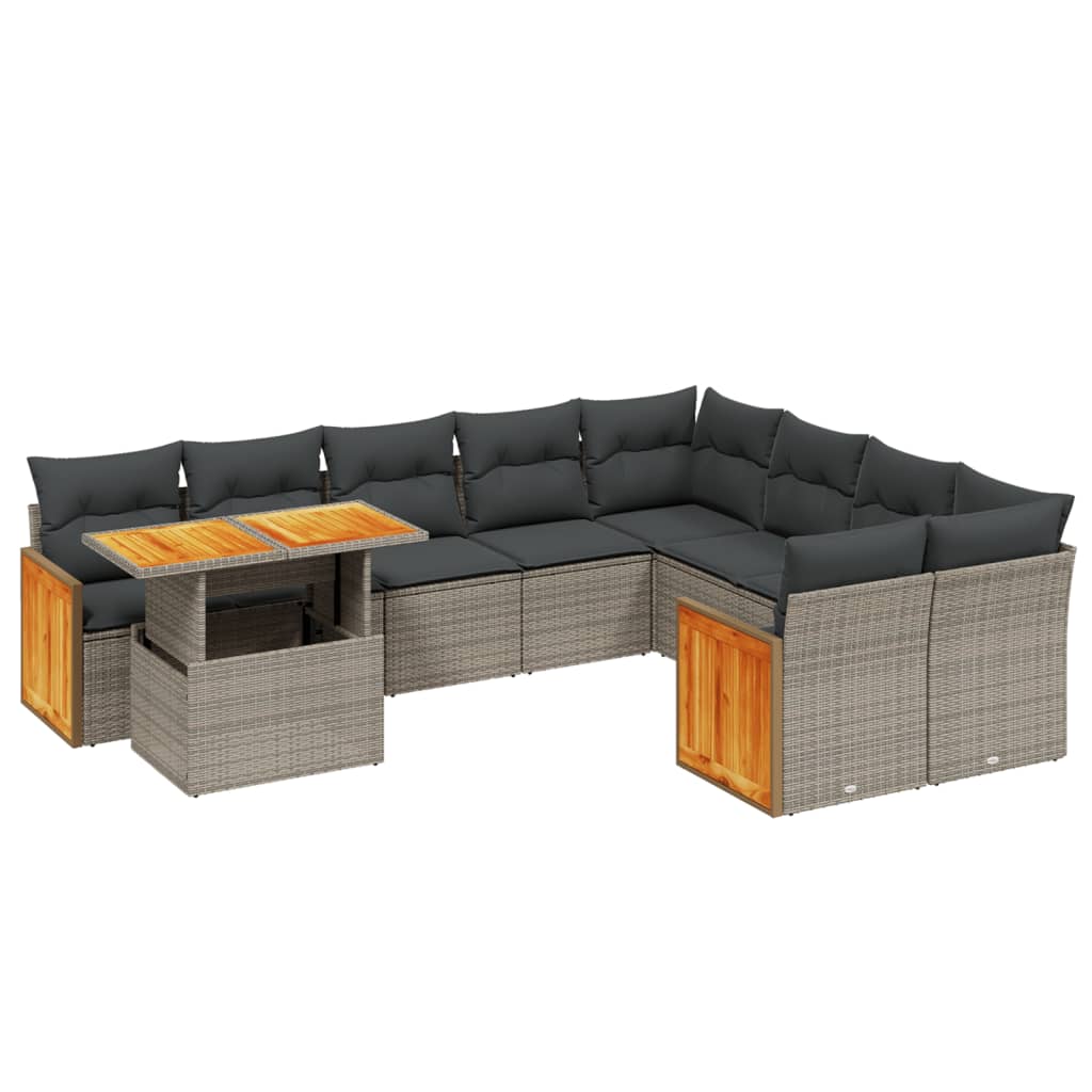 sofasæt til haven 10 dele med hynder polyrattan grå