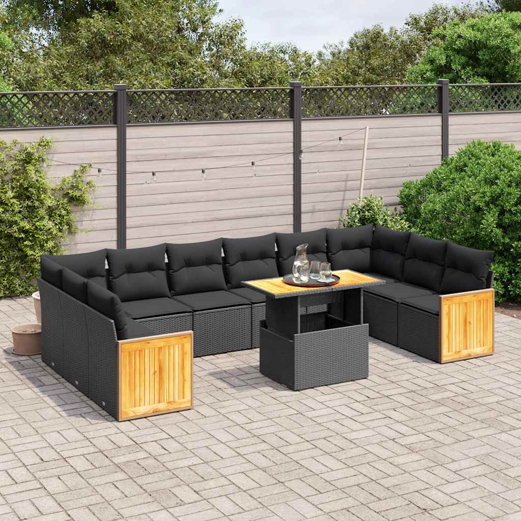 sofasæt til haven 11 dele med hynder polyrattan sort