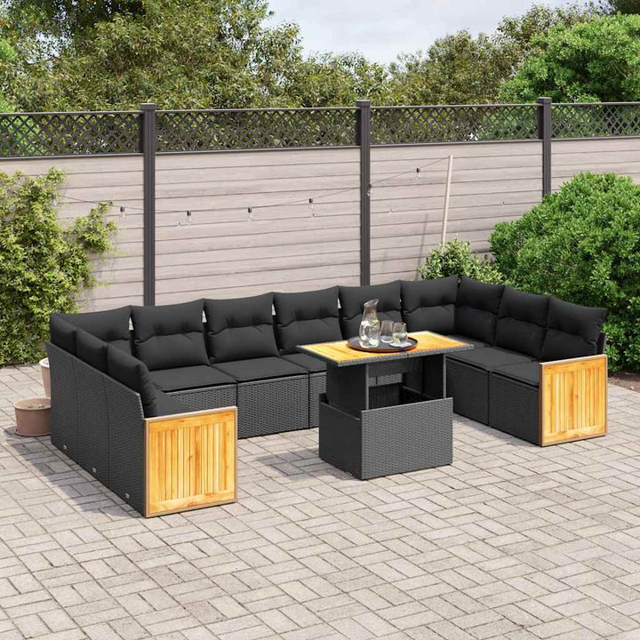 sofasæt til haven 11 dele med hynder polyrattan sort