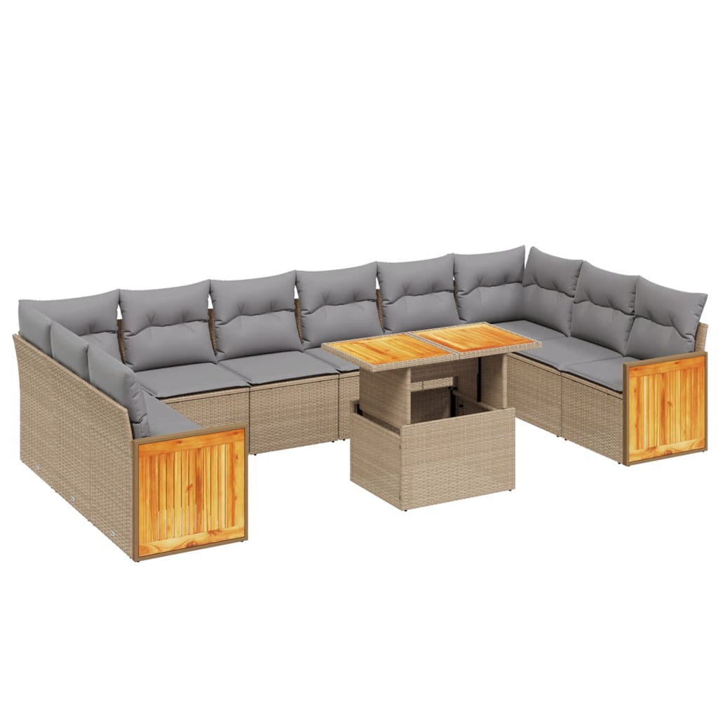 sofasæt til haven 11 dele med hynder polyrattan beige