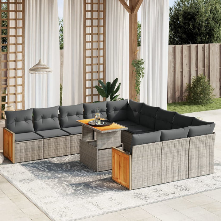loungesæt til haven 11 dele med hynder polyrattan grå