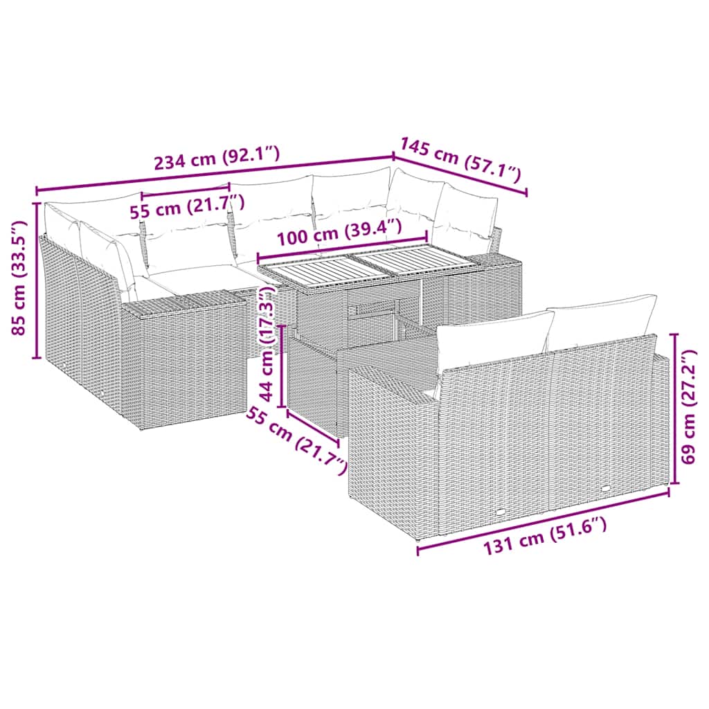 sofasæt til haven 11 dele med hynder polyrattan beige