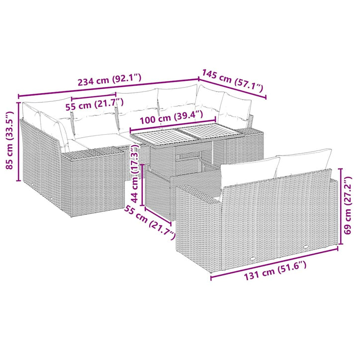 sofasæt til haven 11 dele med hynder polyrattan beige