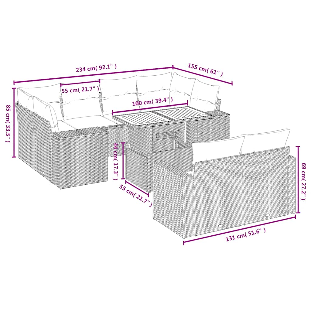 sofasæt til haven 11 dele med hynder polyrattan beige