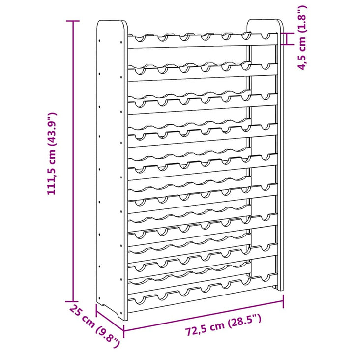 vinreol 72,5x25x11,5 cm massivt fyrretræ