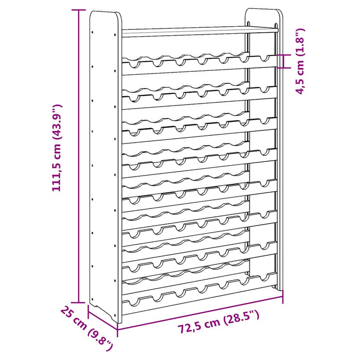 vinreol med topplade 72,5x25x111,5 cm massivt fyrretræ