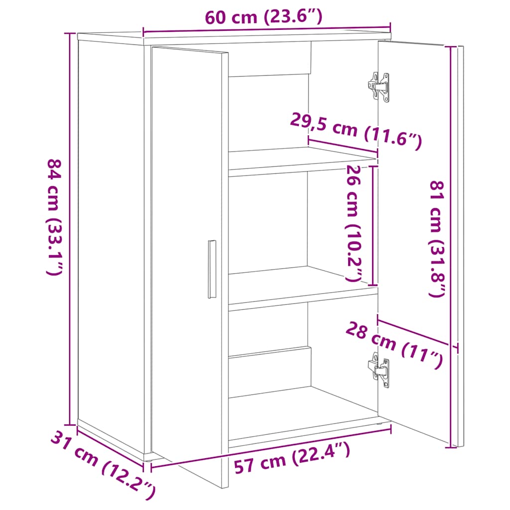 kommoder 2 stk. 60x31x84 cm konstrueret træ betongrå
