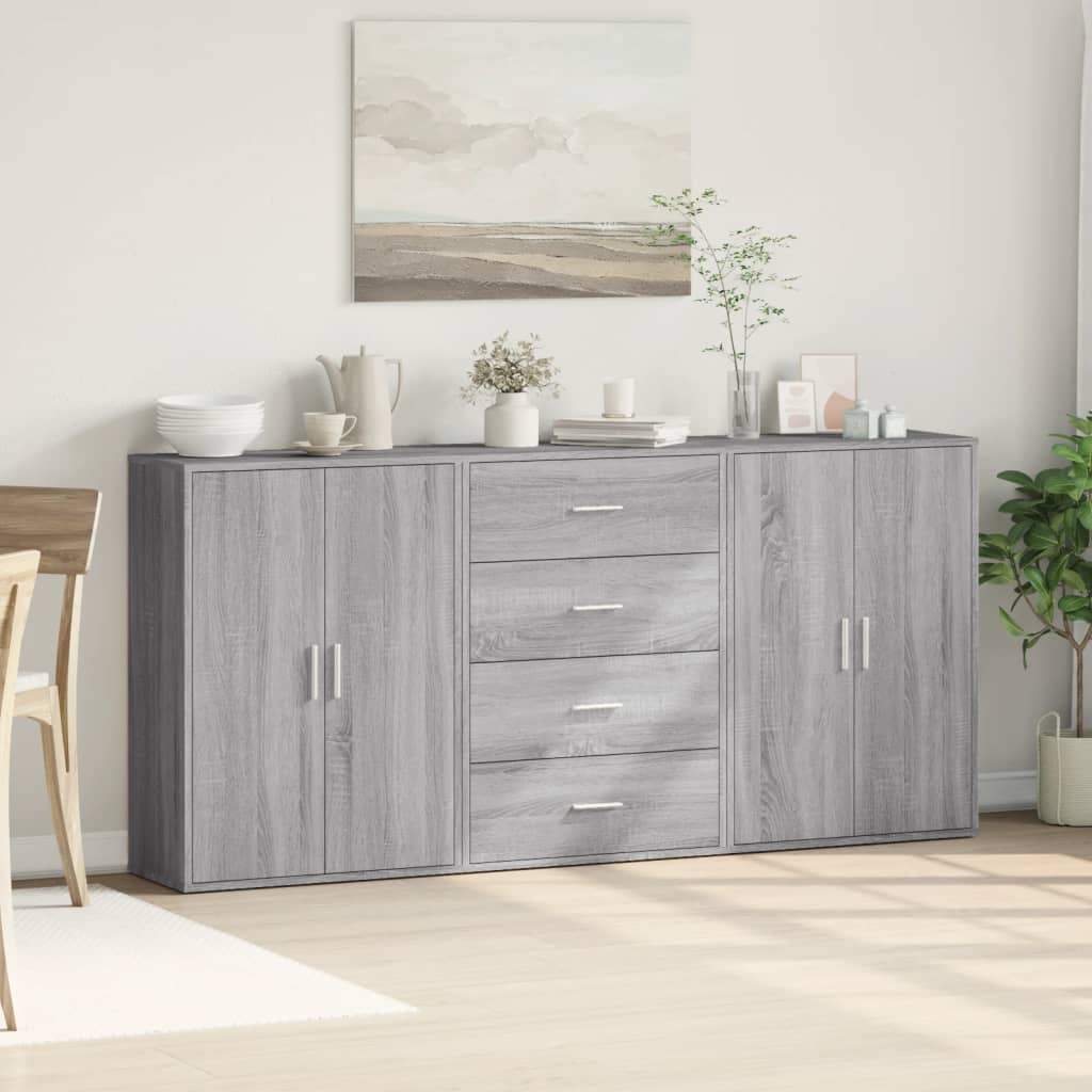 kommoder 3 stk. 60x31x84 cm konstrueret træ grå sonoma-eg