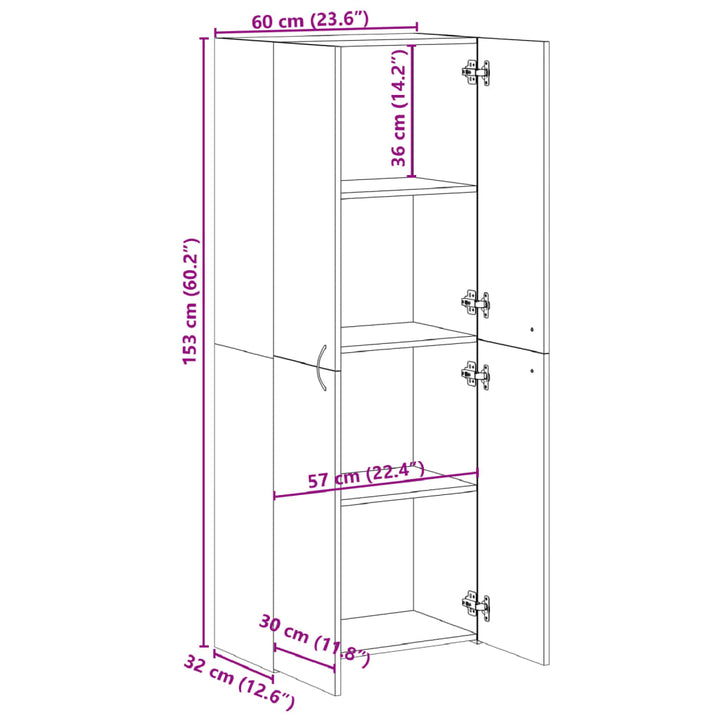 arkivskab 60x32x153 cm konstrueret træ hvid