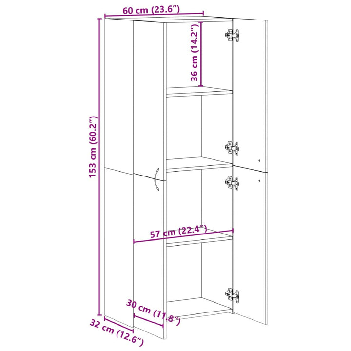 arkivskab 60x32x153 cm konstrueret træ sonoma-eg