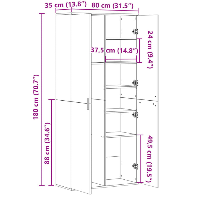 højskab 80x35x180 cm konstrueret træ betongrå