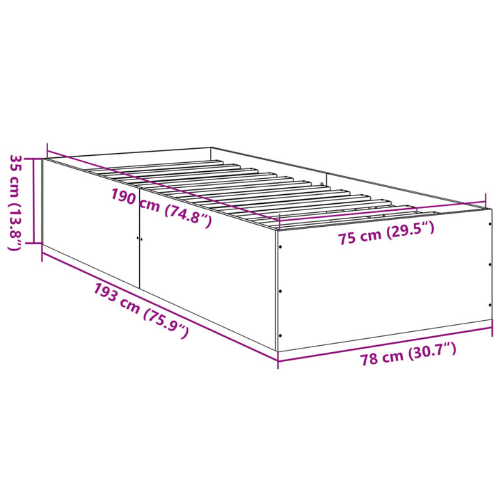 sengeramme 75x190 cm konstrueret træ betongrå