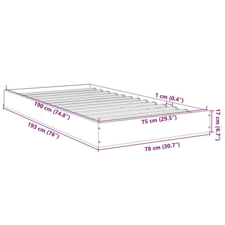 sengeramme 75x190 cm uden madras konstrueret træ brunt eg