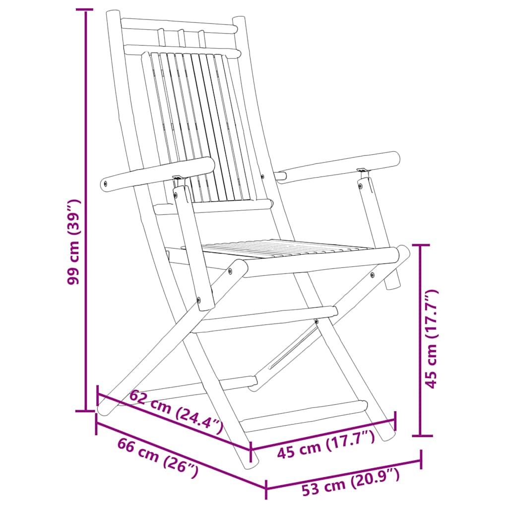 foldbare havestole 4 stk. 53x66x99 cm bambus