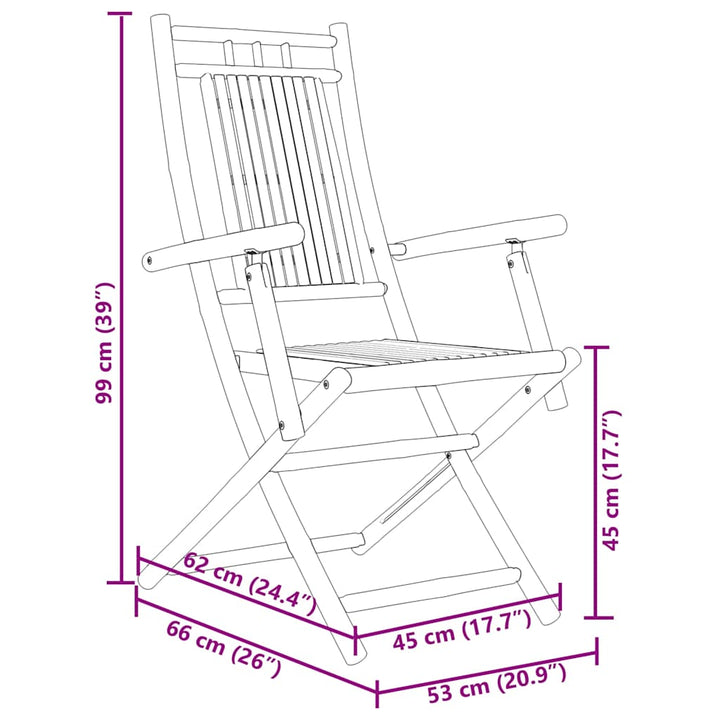 foldbare havestole 4 stk. 53x66x99 cm bambus