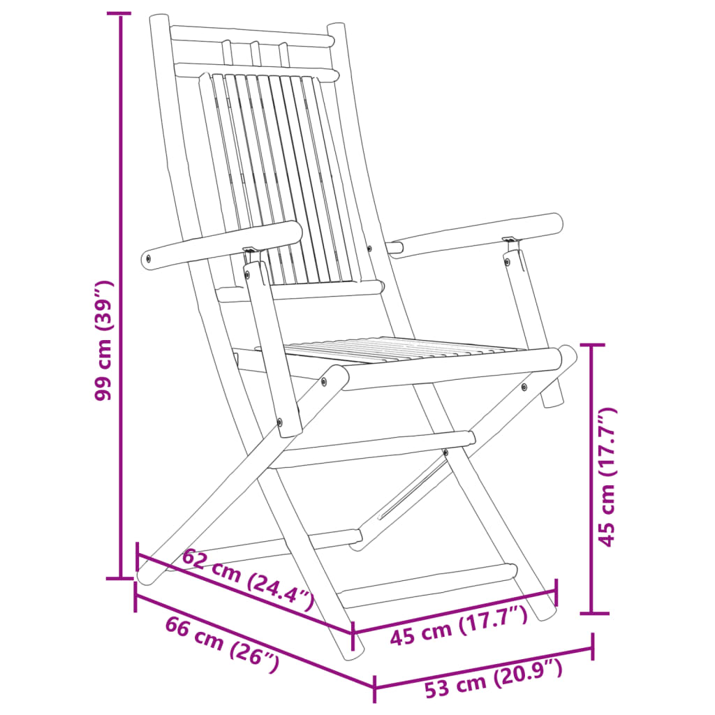 foldbare havestole 6 stk. 53x66x99 cm bambus