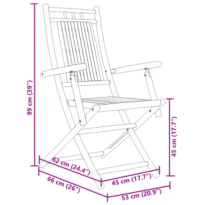 foldbare havestole 6 stk. 53x66x99 cm bambus
