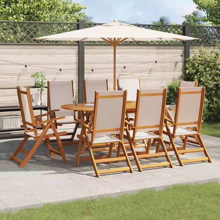 spisebordssæt til haven 9 dele massivt akacietræ og textilene
